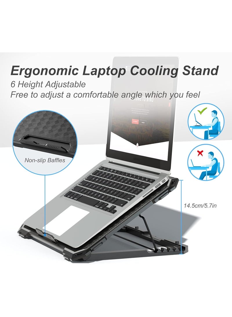 آيس كوريل قاعدة تبريد للكمبيوتر المحمول من آيس كوريل مزودة بـ 6 مراوح تبريد، قاعدة تبريد لأجهزة الكمبيوتر المحمولة مقاس 13-15.6 بوصة، حامل تبريد للكمبيوتر المحمول بستة مستويات ارتفاع قابلة للتعديل، قاعدة تبريد للكمبيوتر المحمول مزودة بمنفذي USB - Image 2